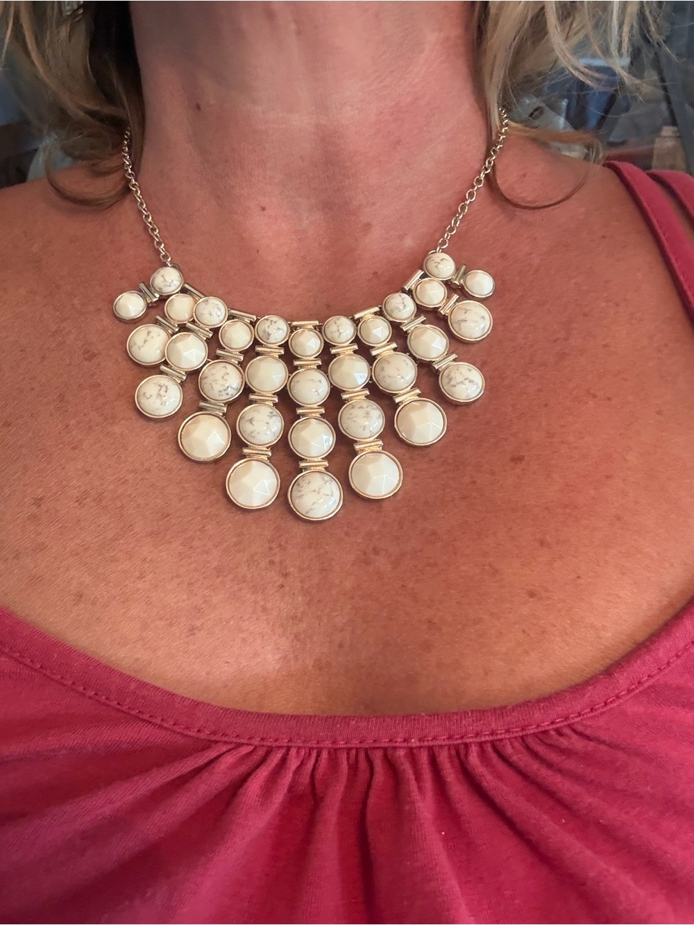 Trifari Gold-Tone White Cluster Bib Necklace